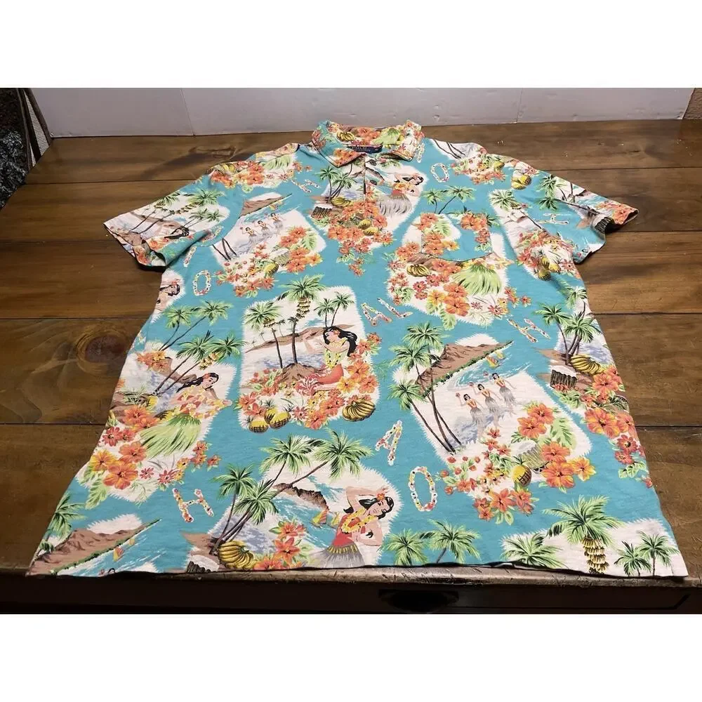 Polo Ralph Lauren Hawaiian Polo Mens XL Floral Hula Girls All Over Print